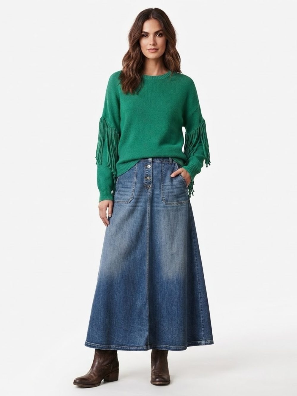 Umgee Green Fringe Pullover Sweater